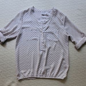 Polka dotted white henley blouse